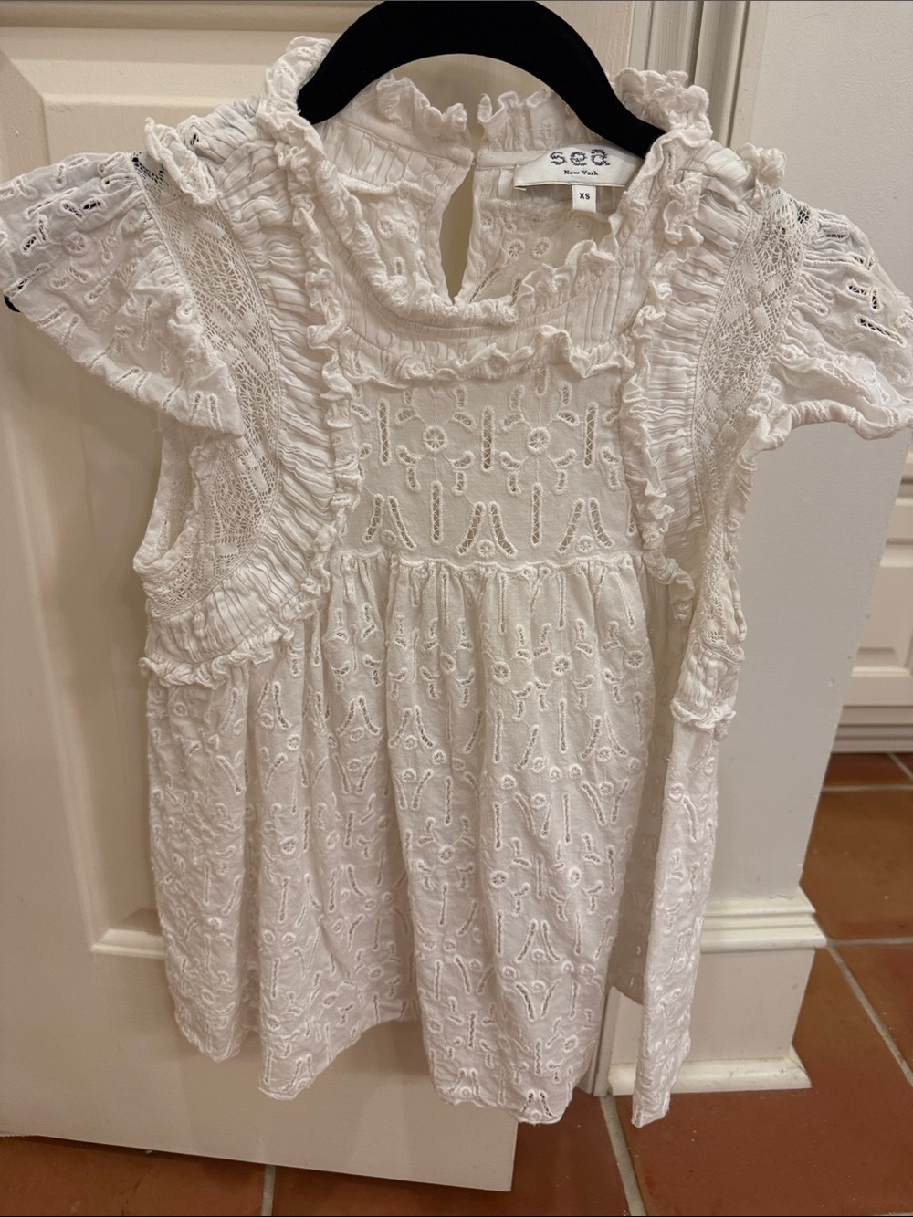 Sea New York White Eyelet Ruffle Blouse